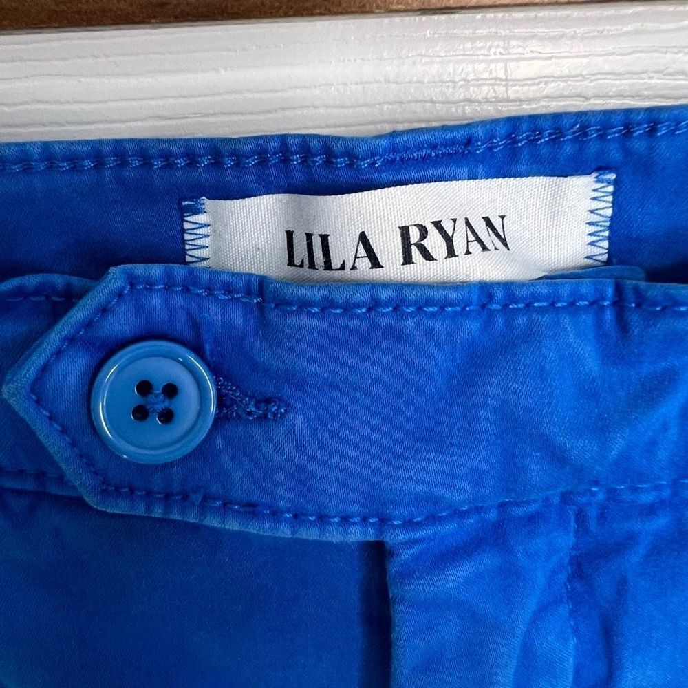 Lila Ryan Blue Mid-Rise Flat Front Straight Leg Stretch Chino Cropped Pants Sz 4 - Picture 4 of 14